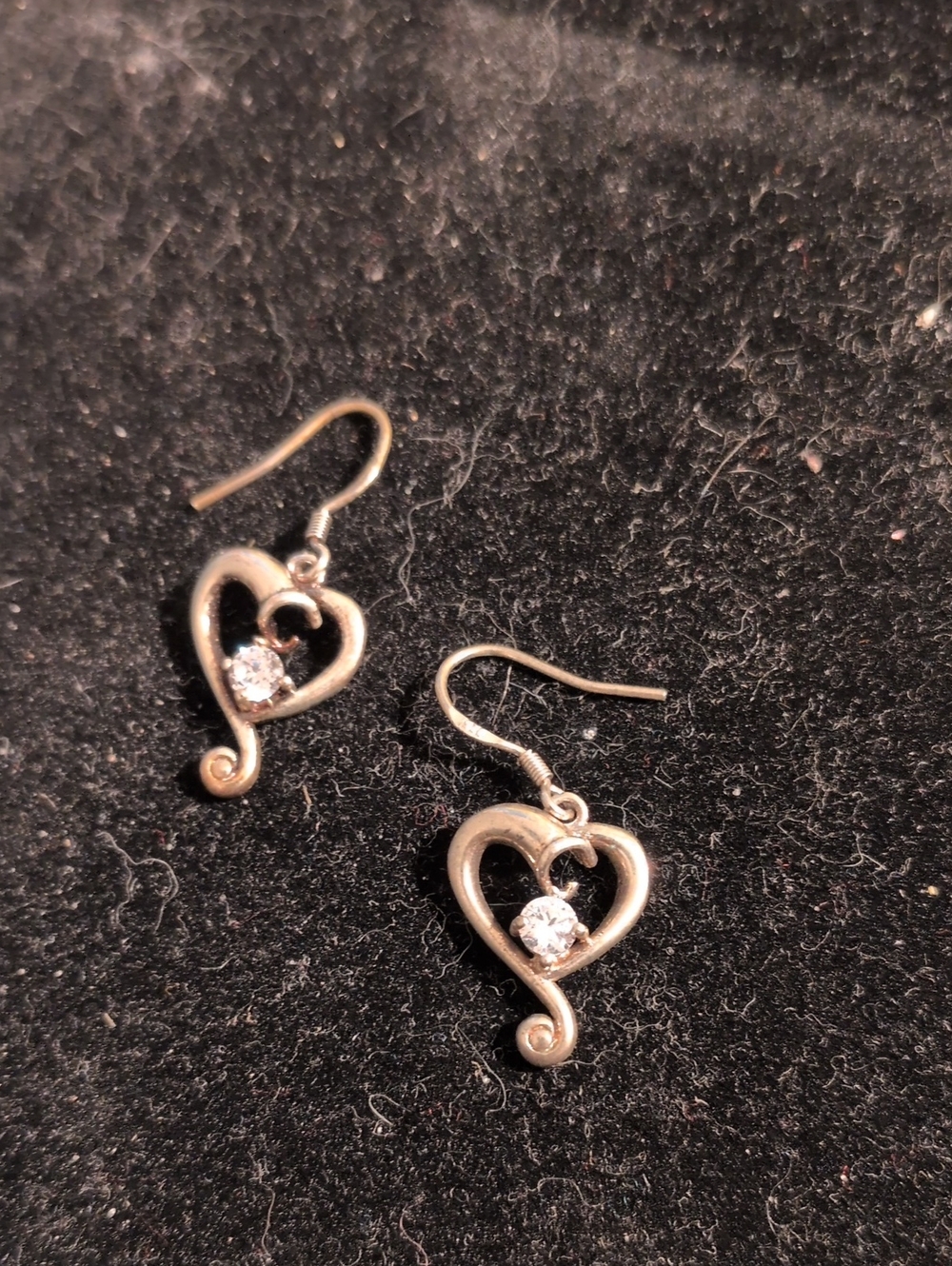 Silver Heart Drop Earrings with Clear Crystal Accent